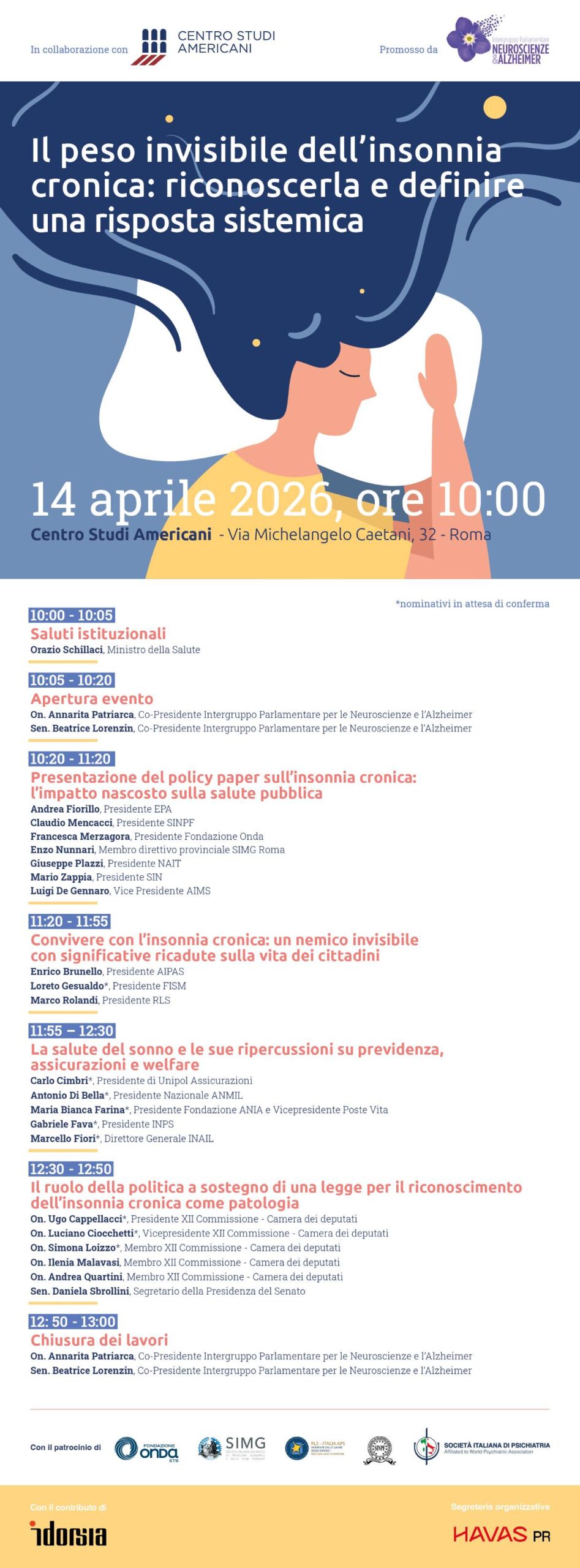 programma evento “Il peso invisibile dell’insonnia cronica: riconoscerla e definire una risposta sistemica”